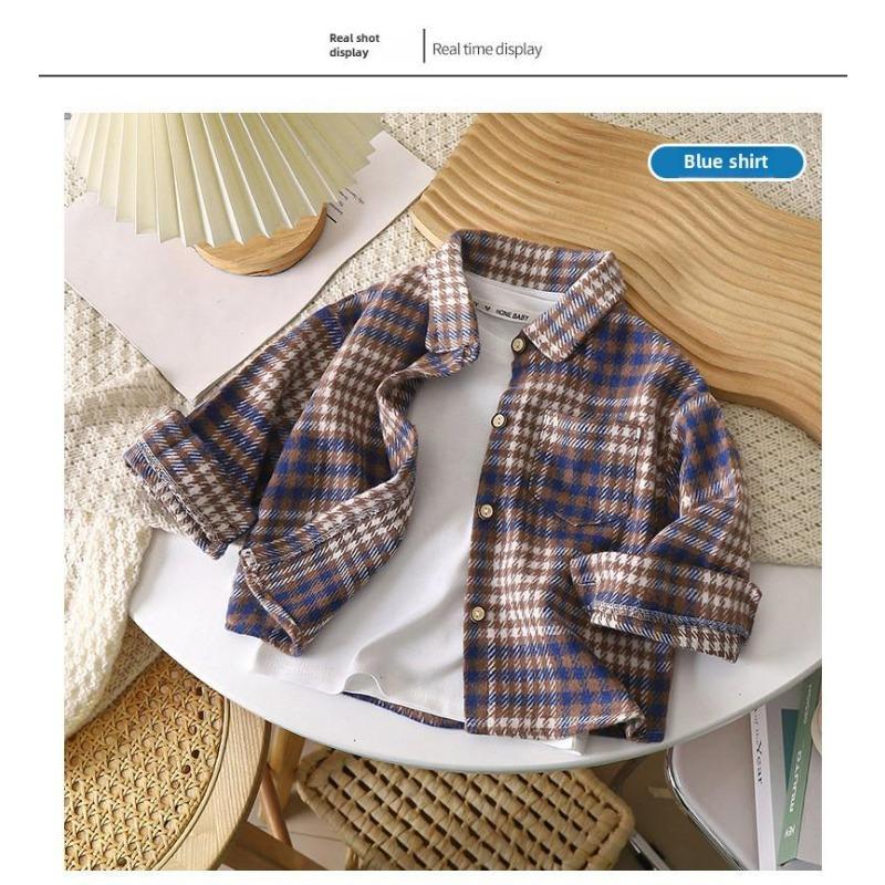 Kinder Retro Karo Langarmshirt - Unisex Strickjacke mit Revers