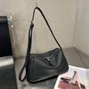 French Minimalist Lychee Grain Cowhide Crossbody Bag - Large Capacity with Adjustable Wide Shoulder Strap for Women