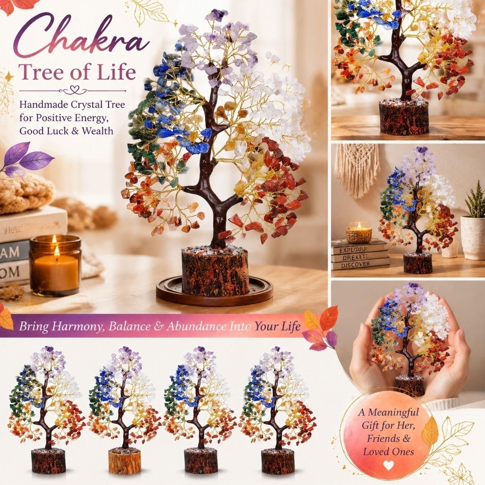 Handmade Crystal Tree Sculpture for Home Office Desk Decor Bohemian Style Energy Healing Gemstone Tree for Wealth Positive Energy and Good Luck One Size