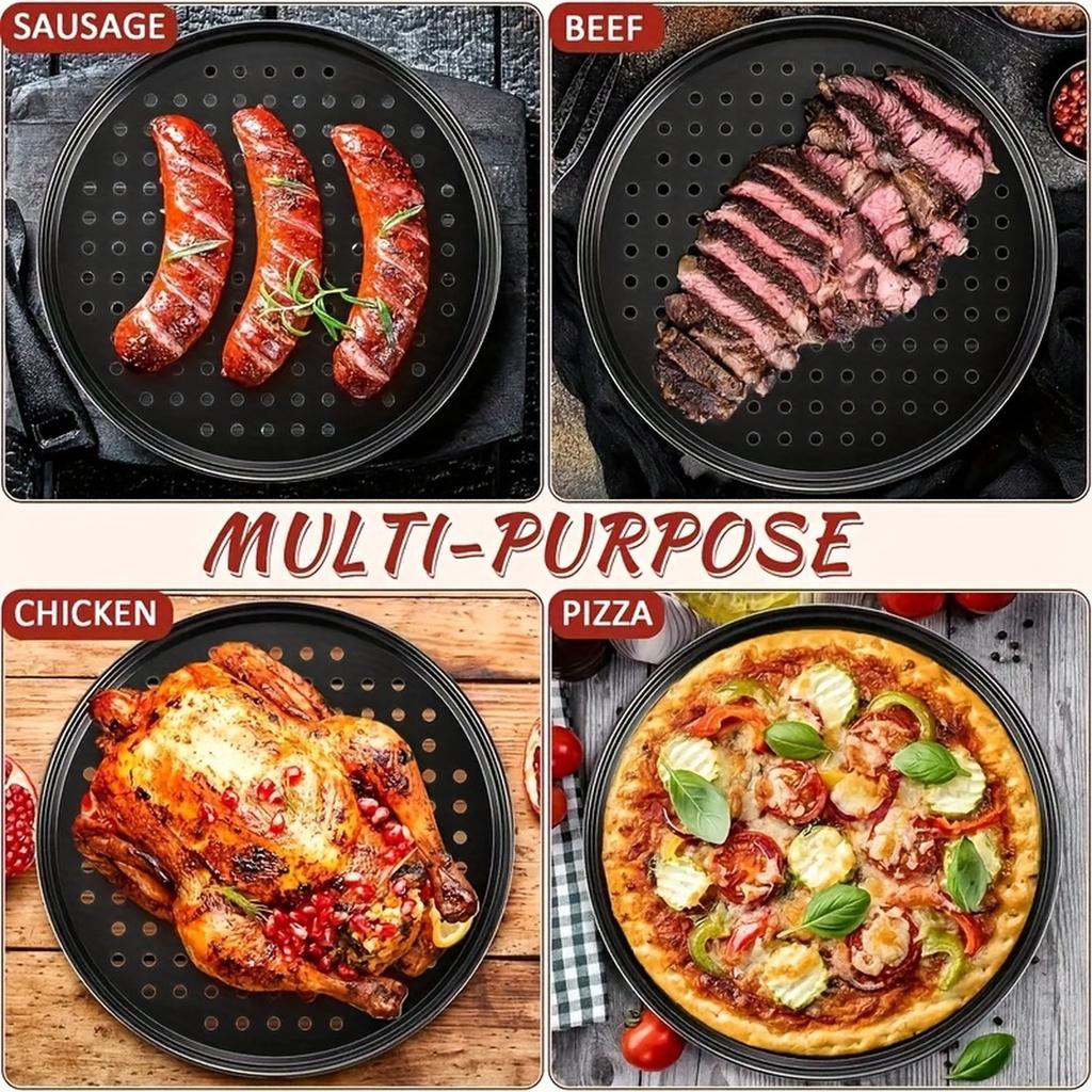 Perforated Pizza Pan Nonstick Round Baking Tray for Oven and Grill with Raised Edges for Even Cooking and Crispy Crusts