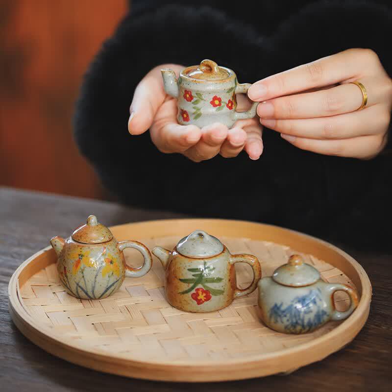 Hand-Painted Ceramic Mini Teapot & Tea Pet Incense Holder