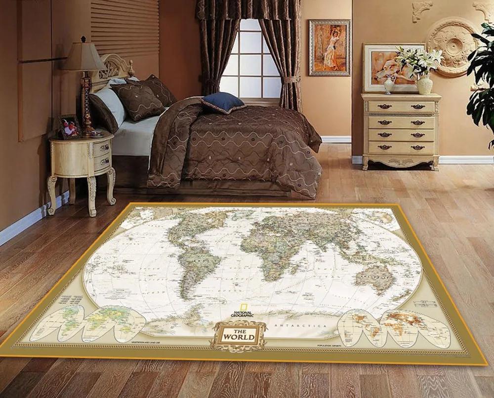 World Map Rug European and American Retro Dirty Resistant Easy Cleaning Flannel Carpet Living Room Bedroom Mat Home Decor New