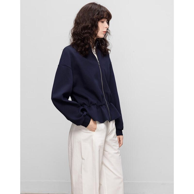 Women s Stand-Collar Ruffle Hem Jacket L