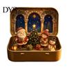 Miniature Holiday Scene Tiny Christmas Wonderland in a Tin, Mini Diorama Decor, Winter Home Accents with Santa, Tree, Gifts & Snowman, Table