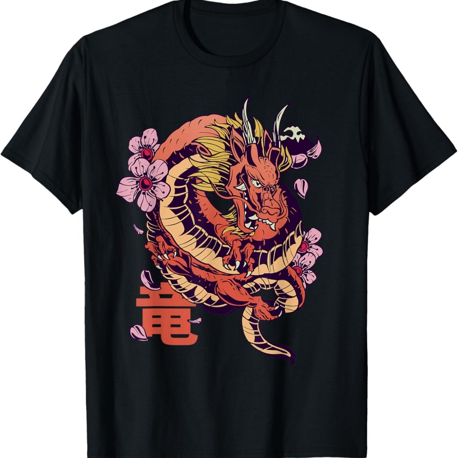 Dragon and Cherry Blossom T-Shirt S чёрный