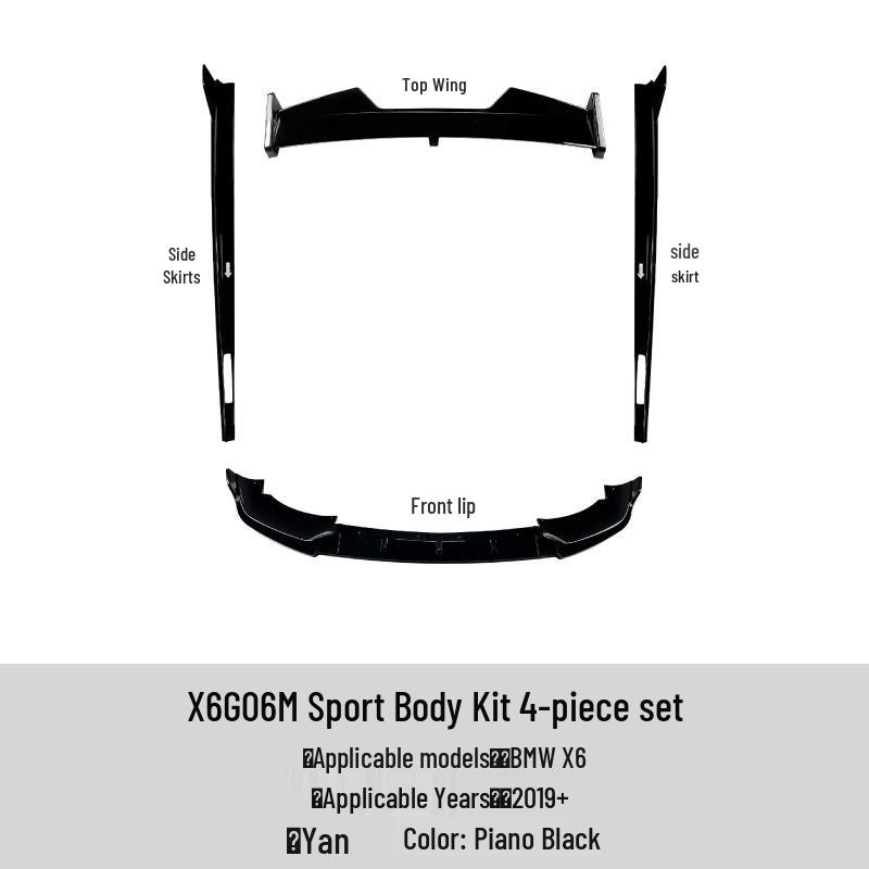 BMW X6 G06 Sport 2019+ Exterior Mod Kit: Front Lip, Wind Knife, Rear Wing, Side Skirt.
