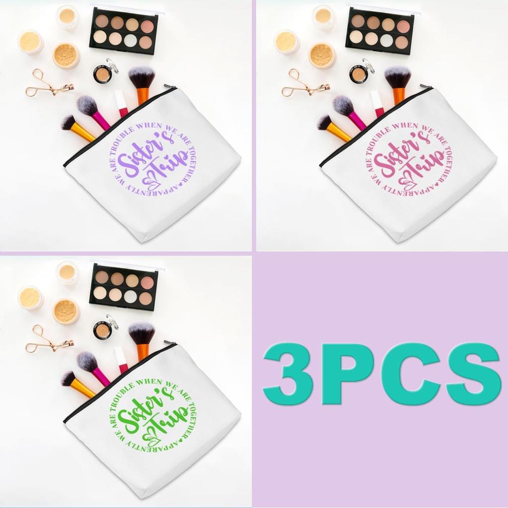 3Pcs Girls Trip Gifts Girls Weekend 2025 Makeup Bag Sisters Trip Gifts Favors Summer Gifts Cosmetic Bag Toiletry Bag Zipper Pouch Weekender Bags for