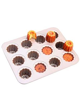 CHEFMADE Canelé Mold, 12 Pieces, Non-sticky Cake Mold, Exterior Dimensions: Approx. 32.5 X 25.8 Cm, Cup Size: 5.5cm