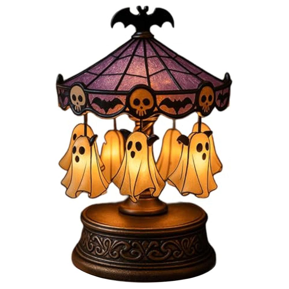 

Halloween Ghost Night Light Bedside Lamp Stained Glass Carousel Night Light for Bedroom Mantel Tabletop Decor светло-желтого