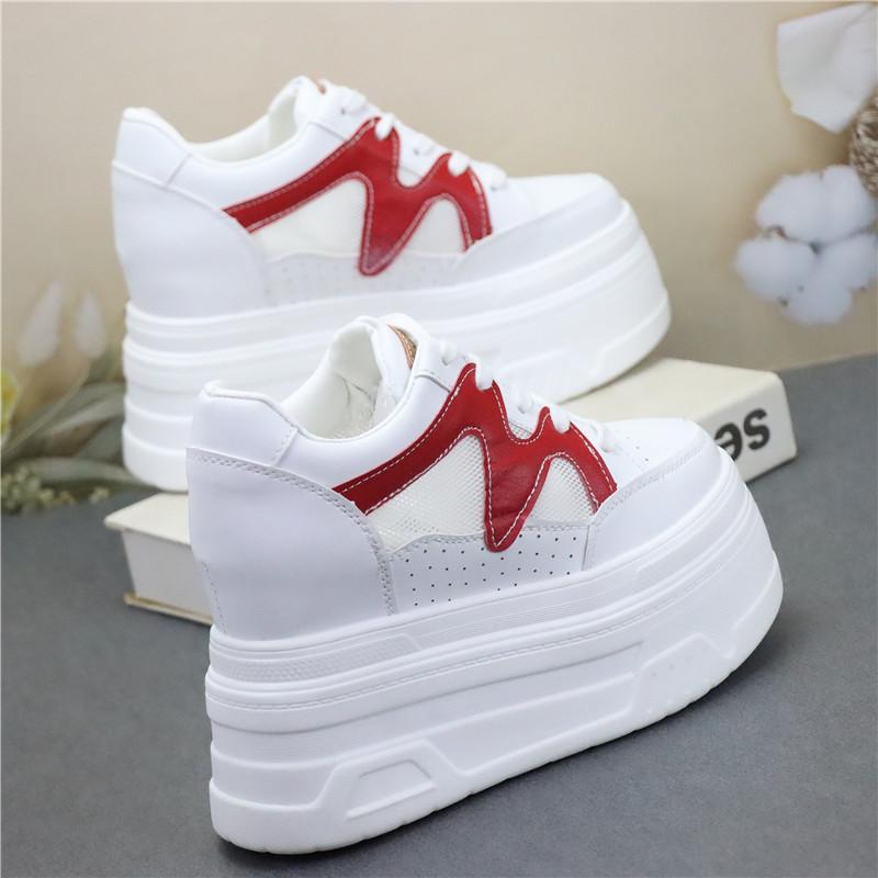 Fashion 12CM Air Mesh Microfiber Leather Autumn Vulcanize Fashion Women Chunky Sneakers Mixed Color Platform Wedge Causal Shoes