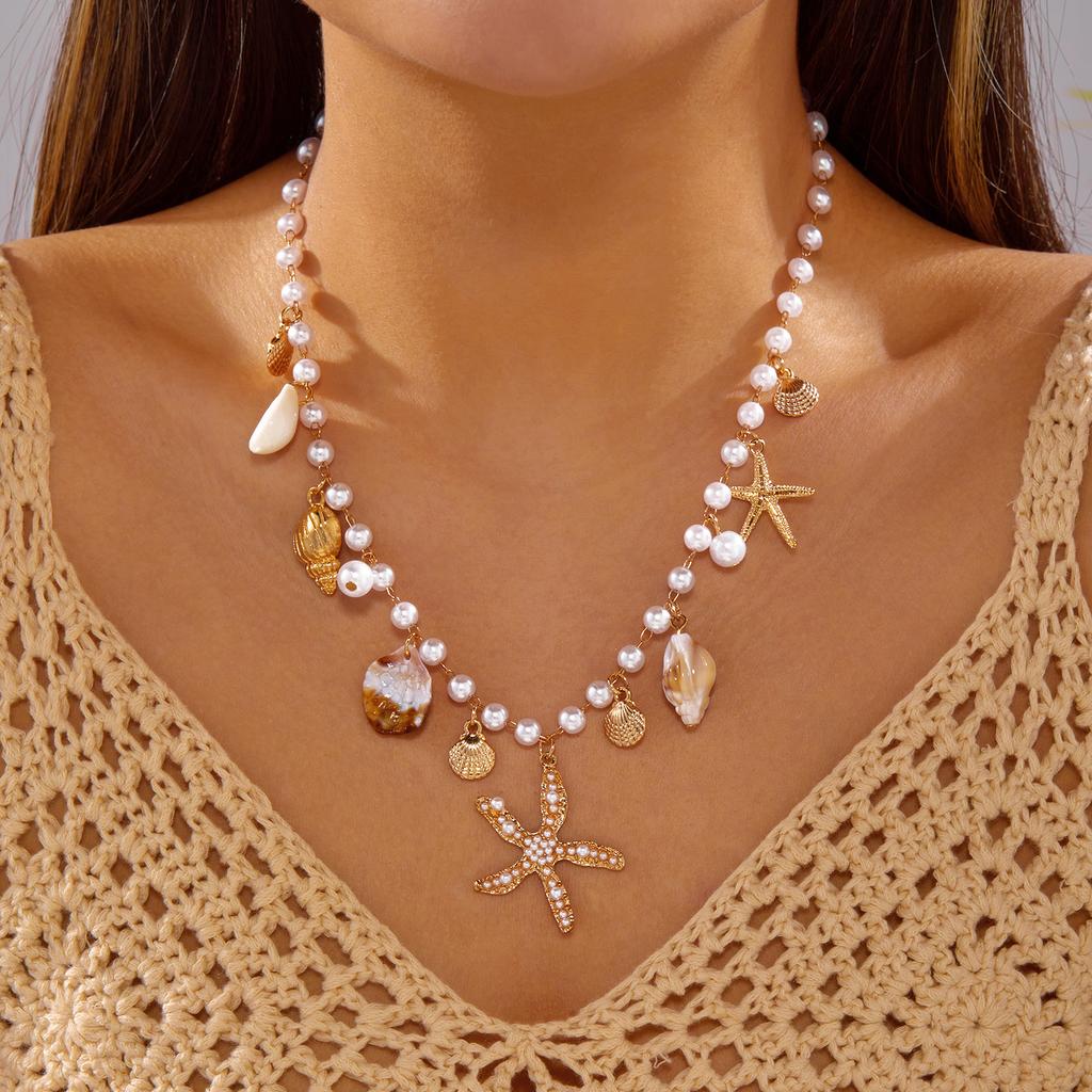 Bohemia Starfish Shell Pendant Anklet for Women Imitation Pearl Beads Conch Bracelet On Leg Summer Beach Barefoot Sandal Jewelry