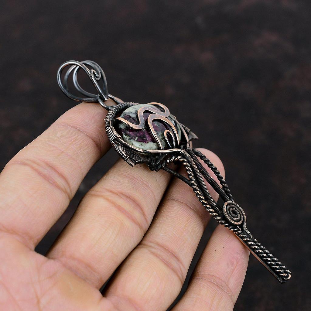 Eudialyte Pendant Copper Wire Wrapped Pendant Eudialyte Jewelry Handmade Natural Gemstone Pendant Anniversary Gift Copper Wire Wrap Jewelry