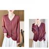 Women's Luxury Satin Blouse Long Sleeve Loose V-Neck Shirt Spring and Summer