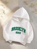Ciepła bluza z kapturem dla chłopców, podszyta polarem – Nadruk z literami „BROOKLYN USA” – Codzienna bluza sportowa na jesień/zimę