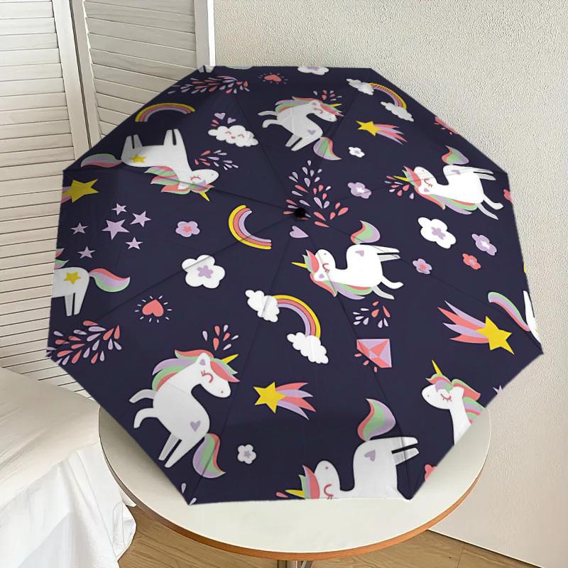 1PC Unicorns Flowers Umbrella-8-Rib Reinforced, Automatic Open, Lightweight & Durable, Fashion Accessory for Outdoor-D383