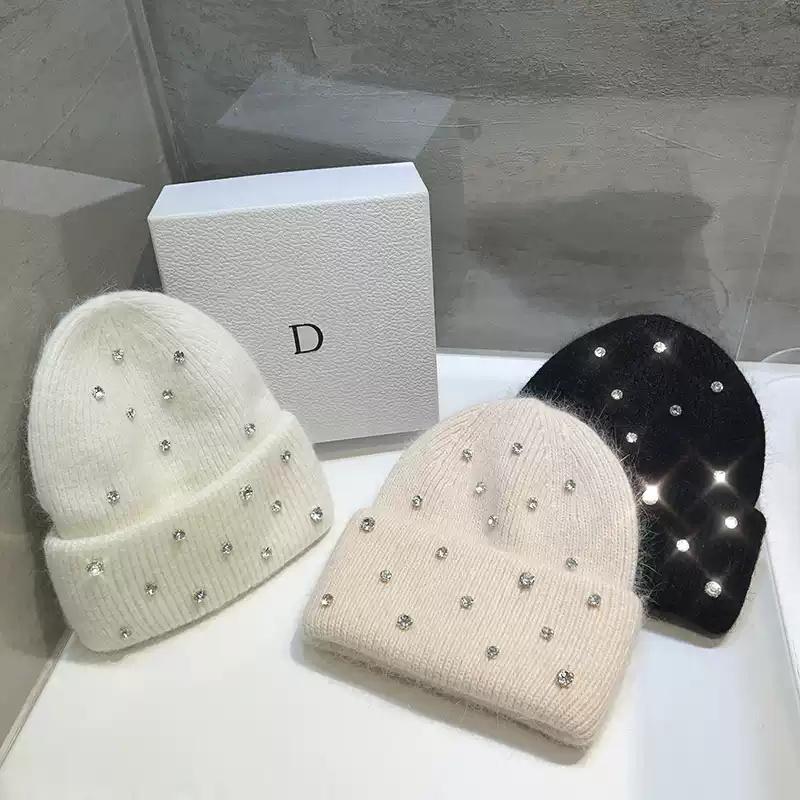 Autumn And Winter Heavy-Duty Pearl Wool Hat Pearl  Knitted Hat Warm Ear Protection