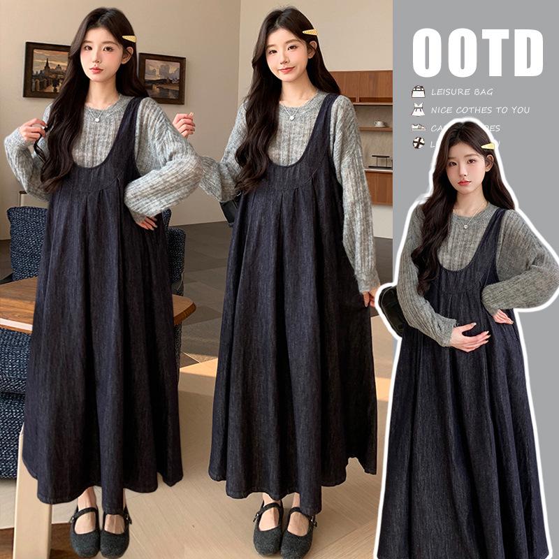 2026 Korean Style Spring Maternity Long Sleeve Denim Overalls Set L