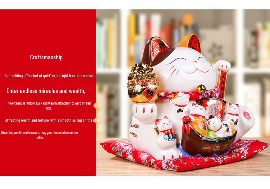 Ceramic Waving Fortune Cat Figurine for Home or Shop Decor