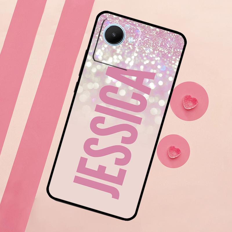 Personalisierte Initialen Name rosa glänzend Hülle für Realme 11 Pro Plus 10 9 GT Neo 5 3 3T C11 C15 C25s C21Y C30 C31 C33 C35 C53 C55