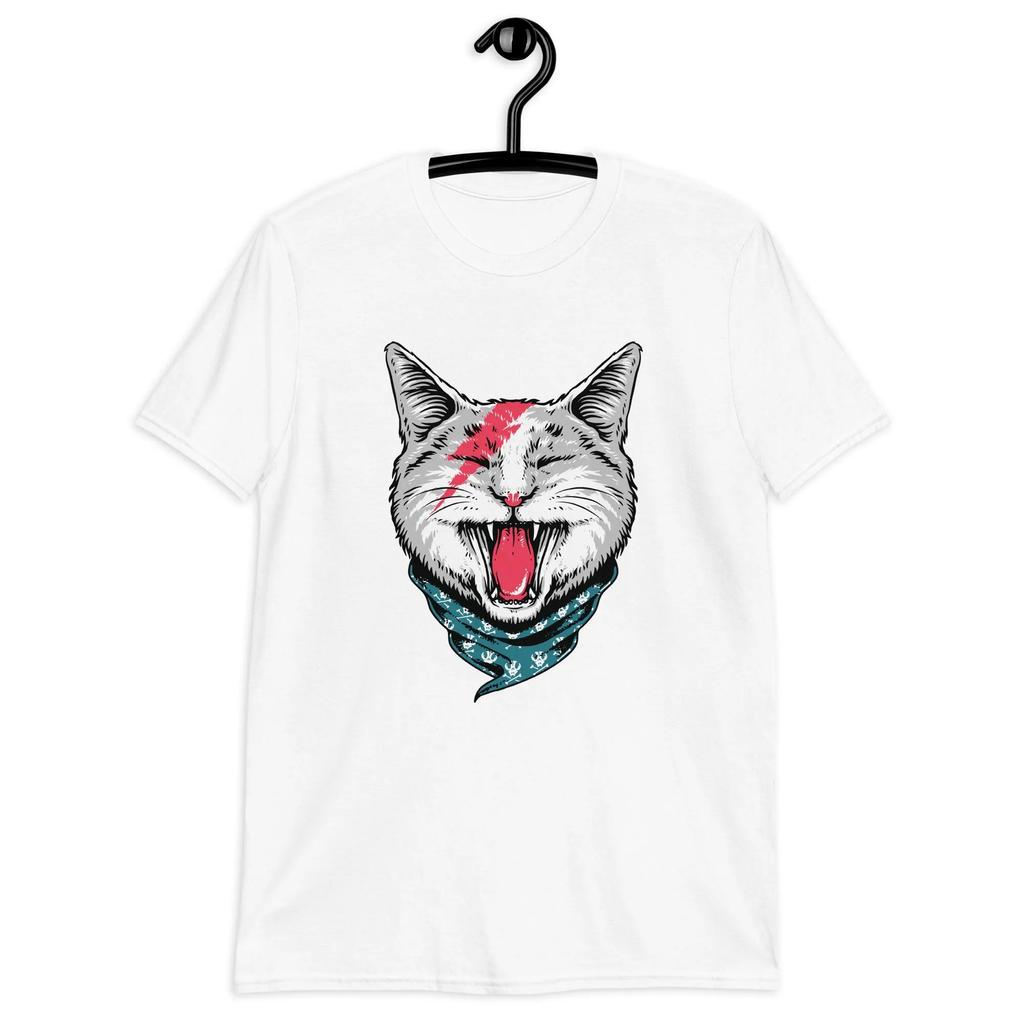 Bowie Cat Tribute T-shirt, Glam Rock Cat T-shirt, David Bowie Lightning Bolt Inspired Graphic Tee, Streetwear Featuring the a