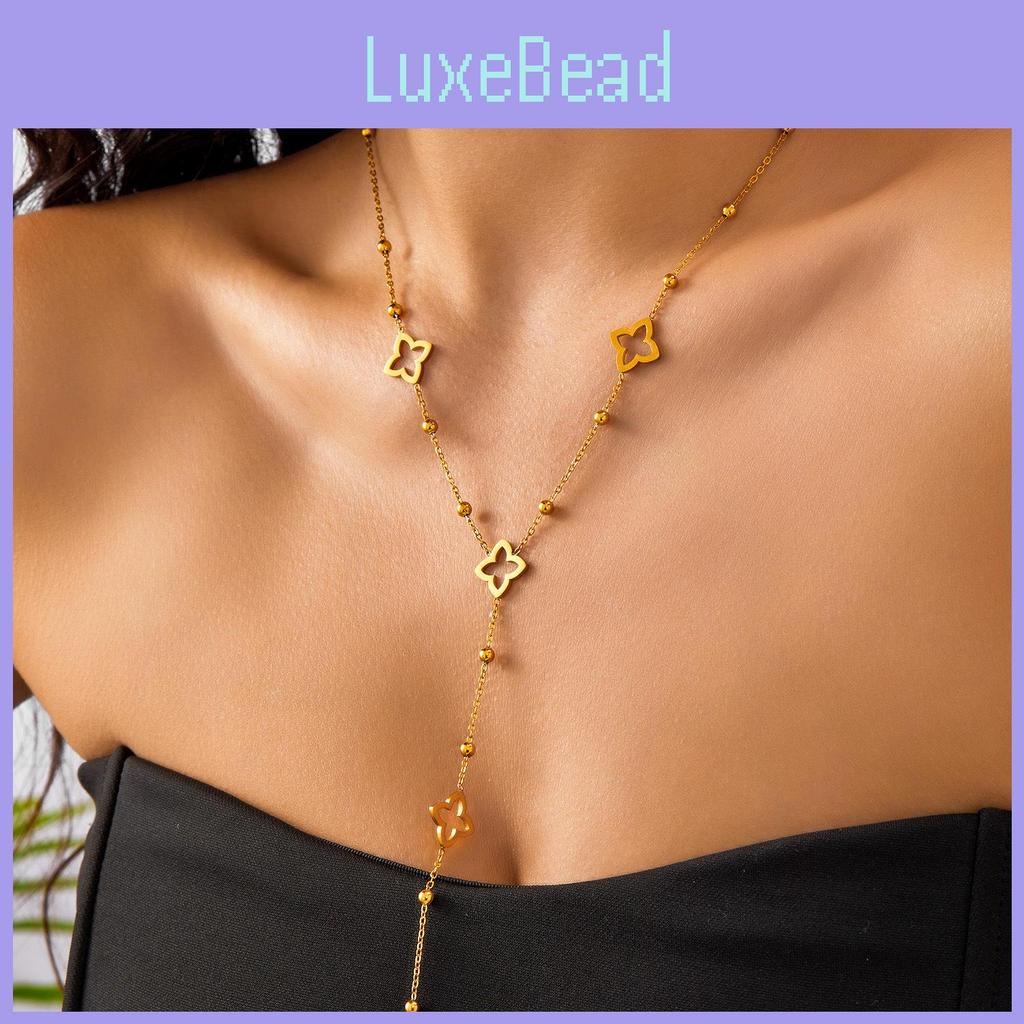 Geometric Four Leaf Clover Necklace With Stainless Steel Chain And Music Note Element For Daily Fashion