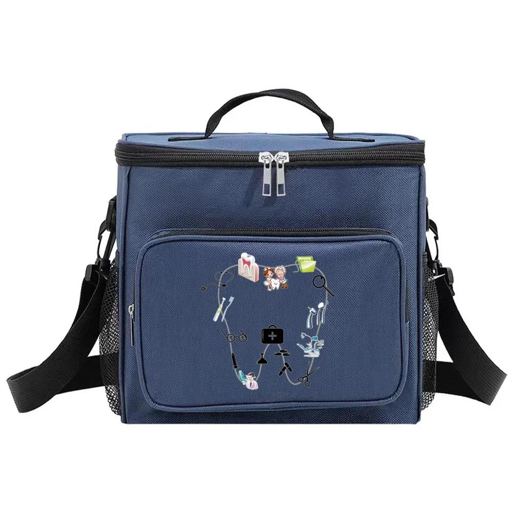 Insulated Bags Shoulder Lunch Bag Waterproof Cooler Box Portable Thermal Organizer Handbag for Men and Women Teeth Pattern