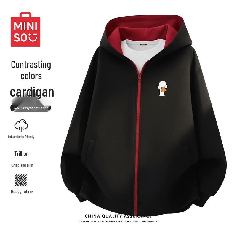 MINISO Men s American Color-block Hooded Cardigan Sweatshirt M