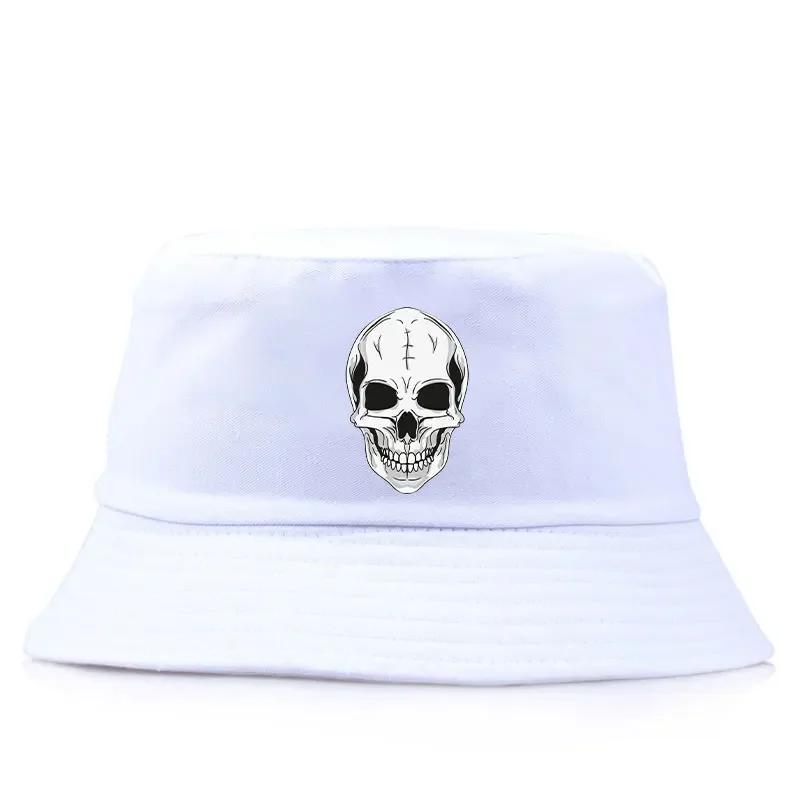 Skull Print Bucket Hat Reversible Gothic Punk Fisherman Cap Unisex Hip Hop Streetwear Sun Hat Outdoor Travel Beach Visor