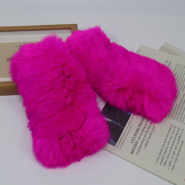 New winter women real rabbit fur gloves Length 25cm natural rabbit fur mittens Knitted warm female winter outdoor glove