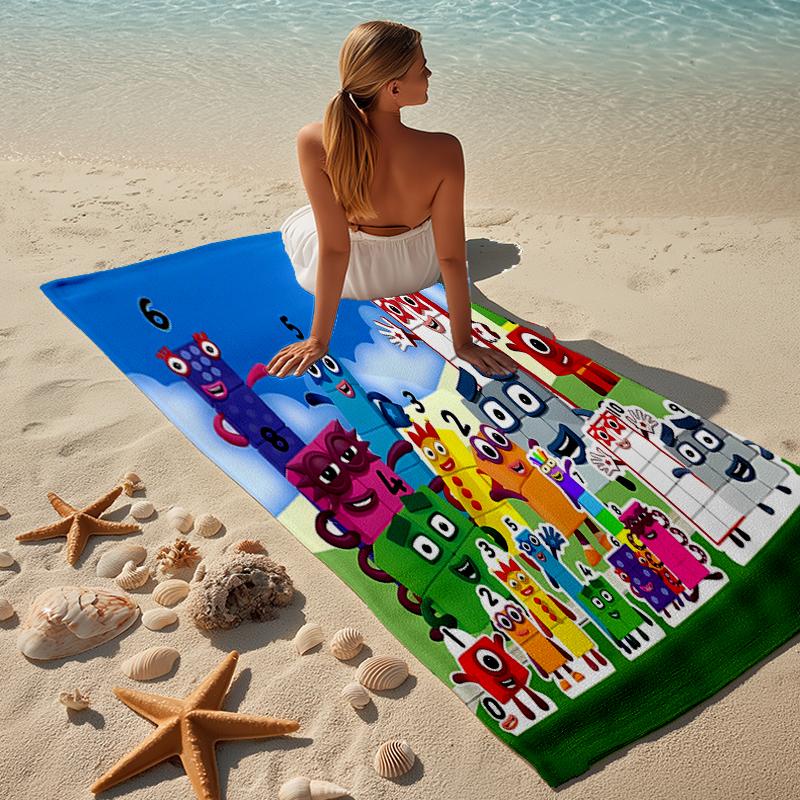 proof beach towel with a Numberblocks3 pattern - soft,absorbent,quick-drying,machine washable - perfect for swimming,camping,bathing