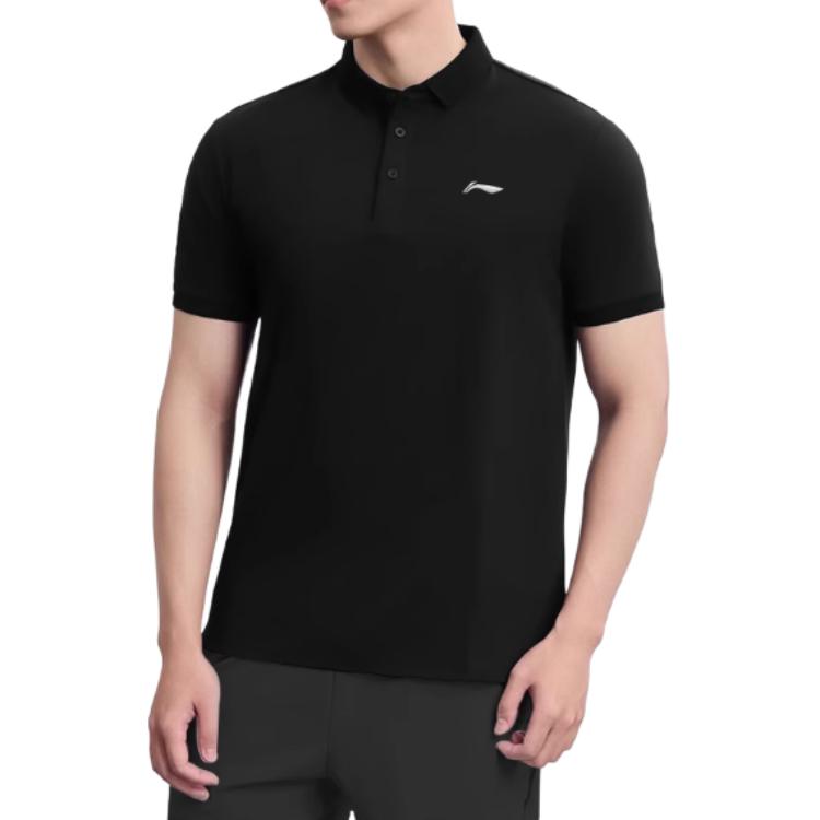 Li-Ning Breathable Solid Color Polo Shirt Men tops Black APLT261-1