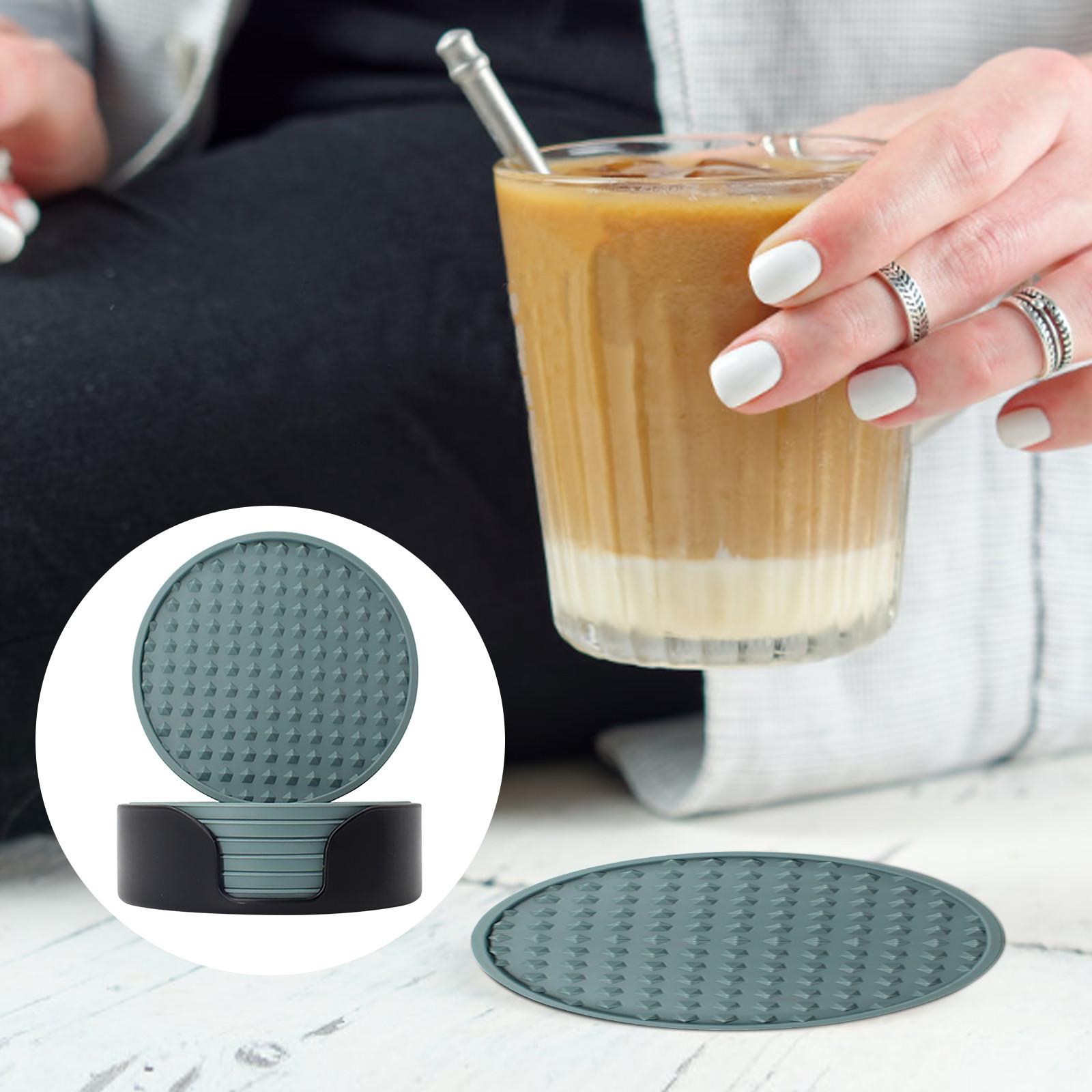 

Подстаканник для напитков, силиконовый подстаканник, набор из 6 предметов с пластиковой подставкой, подстаканник для журнального столика, держатель для стола, держатель для напитков на стол One Size