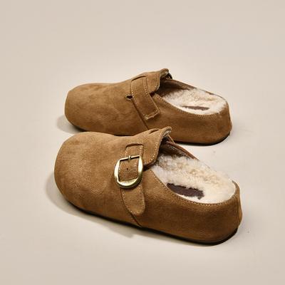 Klapki Birkenstock z polaru leniwe jeden pedał 2025 jesień nowe na grubej podeszwie z zakrytymi palcami kapcie damskie do noszenia na zewnątrz buty damskie