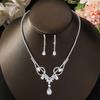 3PC women's fashionable necklace and earring set with rhinestone and water droplet design, suitable for weddings, parties, and h