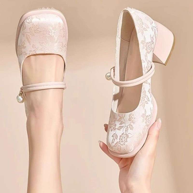 New Chinese thick heel high heels women's spring and autumn 2025 new national style Mary Jane women's shoes with horse dress cheongsam single shoes