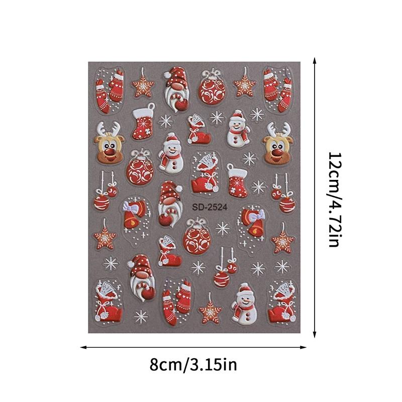 5D Geprägte Weihnachts-Nagelsticker Weihnachtsbaum, Schneeflocken, Elch, Schneemann Nagelaufkleber Herbst Winter Nagelzubehör Dekoration