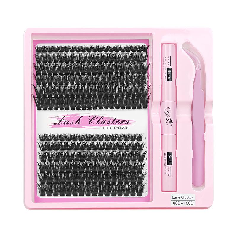 European & American Style 30D/40D Segmented Cluster Lashes 10 Rows Set - Voluminous & Curly DIY Eyelash Extension Kit with Tweezers & Glue