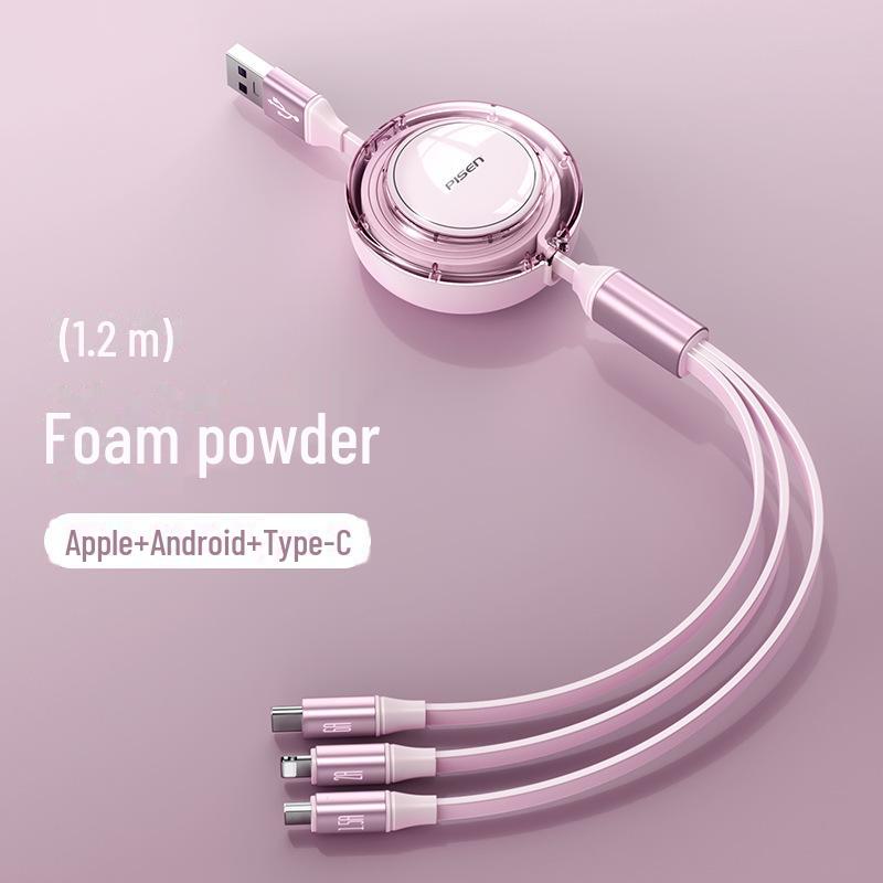 PISEN 3A Retractable Fast Charging Multi-Function One-to-Three Data Cable Gift