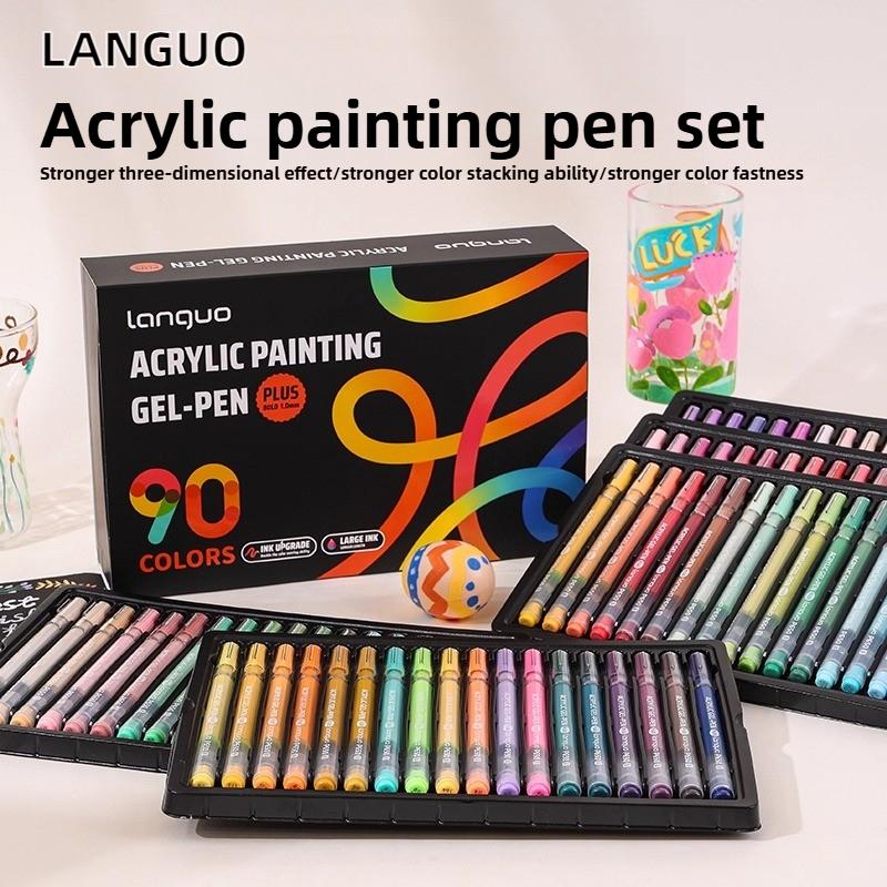 LANGUO 90/6 Colors Glitter Acrylic Painting Gel Pen Set 1.0mm Large Capacity Writing Pen Stationery Office School Supplies