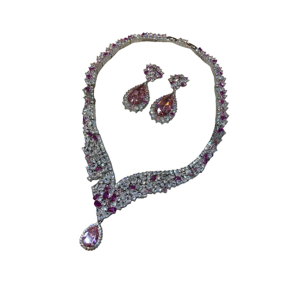 Fashion Bridal Wedding Accessories Two-Piece Seiko Zircon Necklace Earrings Set Wedding Dress Accessories
