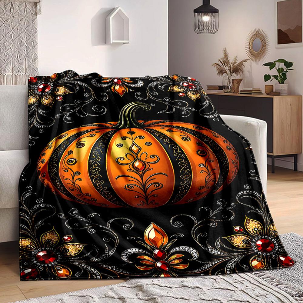 1pc Gothic Pumpkin Blanket, Lightweight Flannel Throw Blanket for Sofa, Bed, Travel, Camping, Living Room, Office, Couch, Chair, and Bed