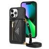 Applicable to iPhone16 mobile phone case 17Pro zipper card bag insert card anti-drop bracket protective cover diagonal span lanyard