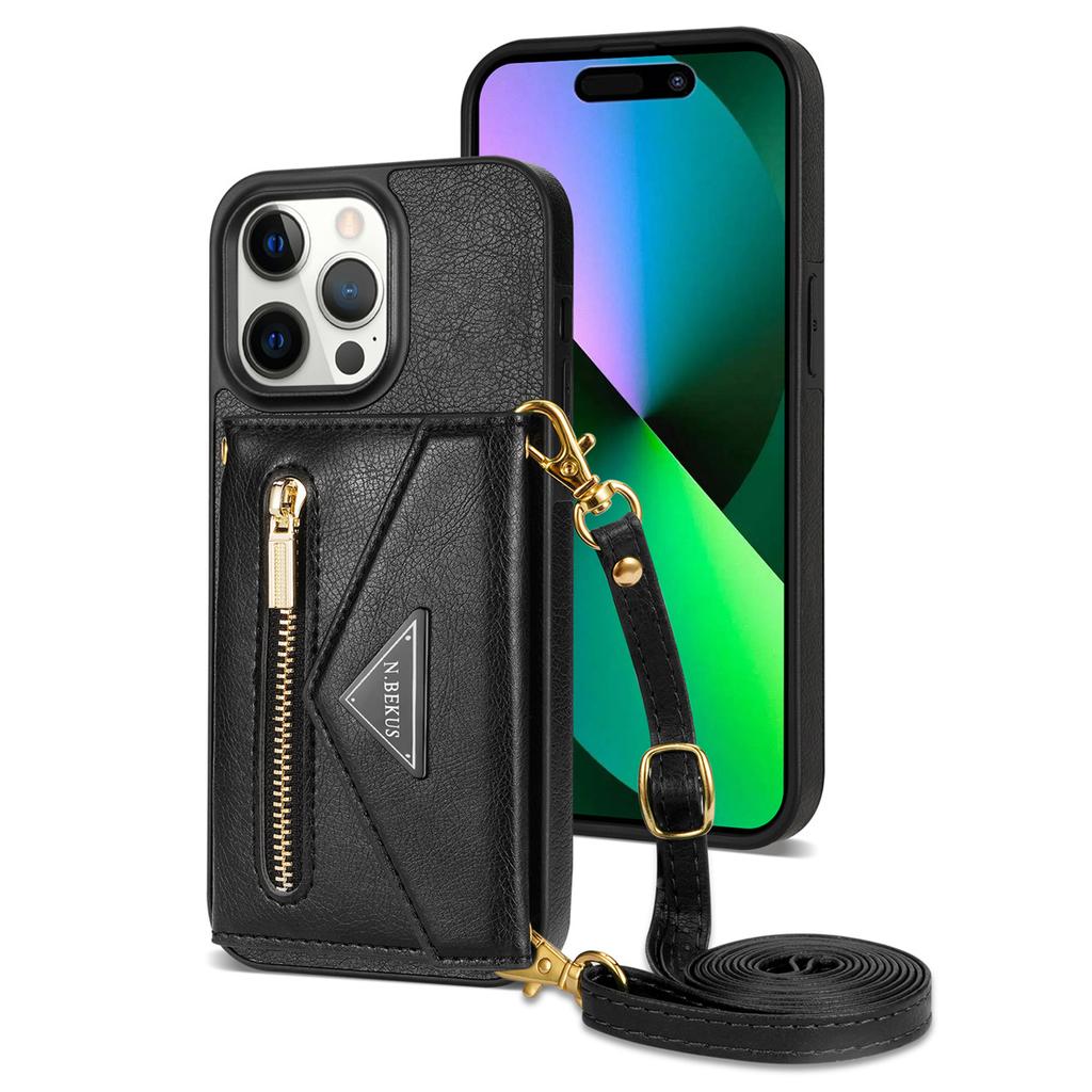 Applicable to iPhone16 mobile phone case 17Pro zipper card bag insert card anti-drop bracket protective cover diagonal span lanyard