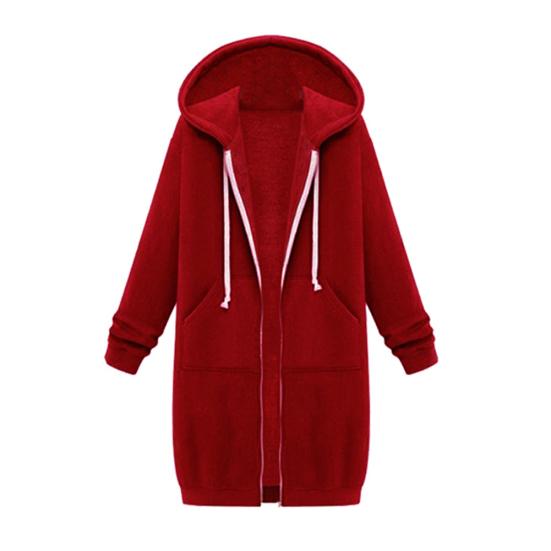 Plus Size Solid Color Casual Thicken Hooded Women Zip Up Long Sweater Coat