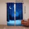 2Pcs Moon Curtain Winter Season Wonderland Starry Sky Night Forest Landscape Scenery For Bedroom Living Room And Dining Room B