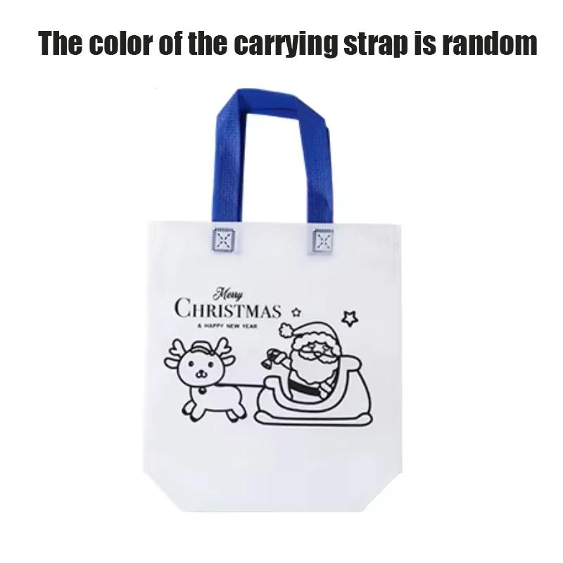 Cartoon Christmas Diy Graffiti Bag Handmade Painting Non-Woven Bags for Children Arts Crafts Color Filling Handbag Xmas Gift