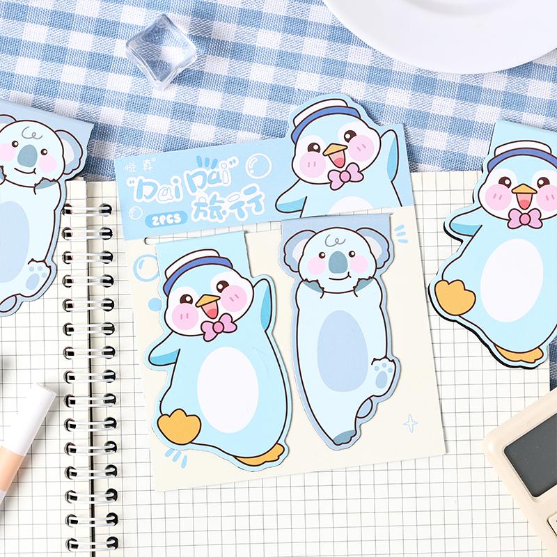 2pcs/Set Cub Adventure Magnetic Bookmarks Cartoon Animal Print Kawaii Mini Page Clips Marker Holder for Reading Books
