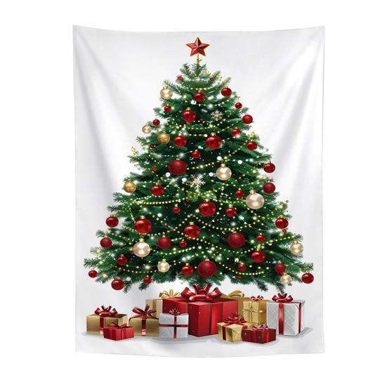 Festive Window Hanging Merry Christmas Tapestry, Wall Fabric Backdrop, Xmas Tree Winter Holiday Party Scene Decoration Art for Living Room,