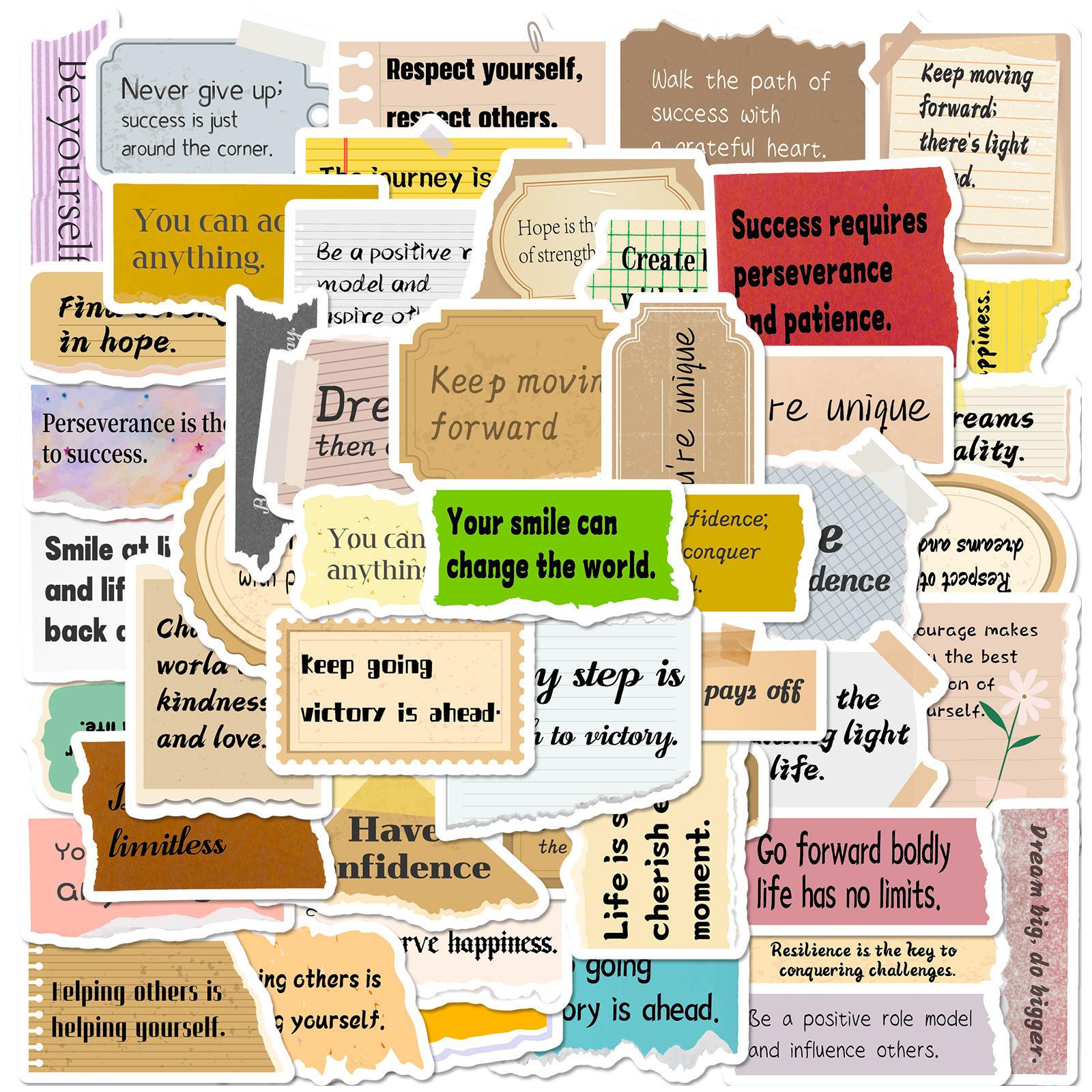 

100 Pieces Of Hand-Torn Text Decals Inspirational English Short Sentences Special Shape Decals Do-It-Yourself Hand Note Suitcase Notebook Stickers