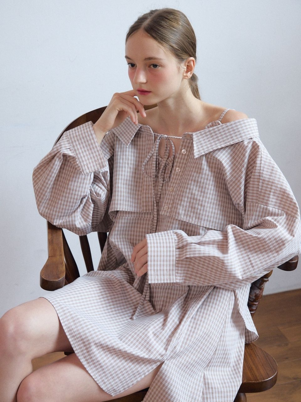 Fabric Seoul Sweet Bolero Shirts_Beige Check